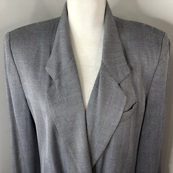 Worthington Womens Gray Single Button Blazer Sz Misses 14 Striped Shoulder Pads - Picture 1 of 12